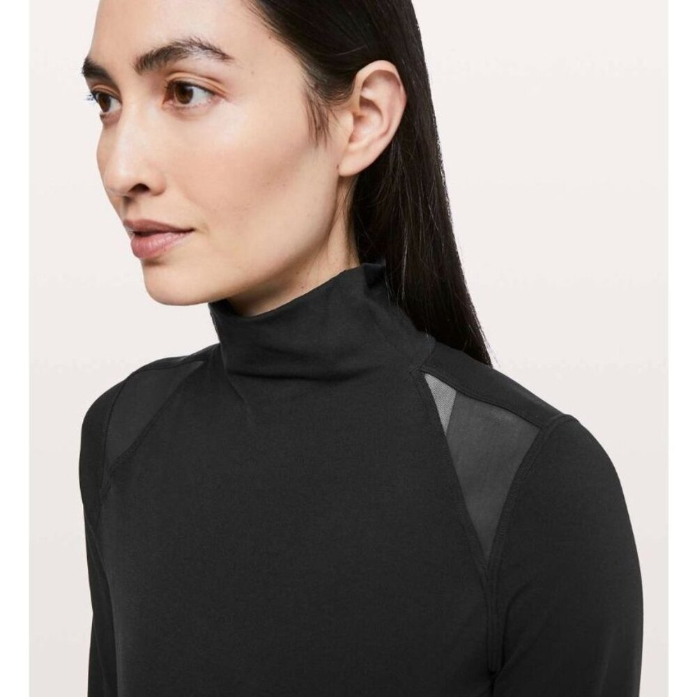 Lululemon Ethereal Black Long Sleeve Mock Neck Mesh Trim Pullover Top 0 2 - Picture 3 of 9